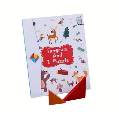 Jocuri Educative - Tangram cu piese din lemn, Carte Magnetica, Montessori, 3 ani+