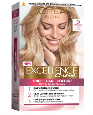 Vopsea de par si oxidant - Vopsea de par permanenta cu amoniac L'Oreal Paris Excellence Creme 9 Blond Foarte Deschis, 192 ml