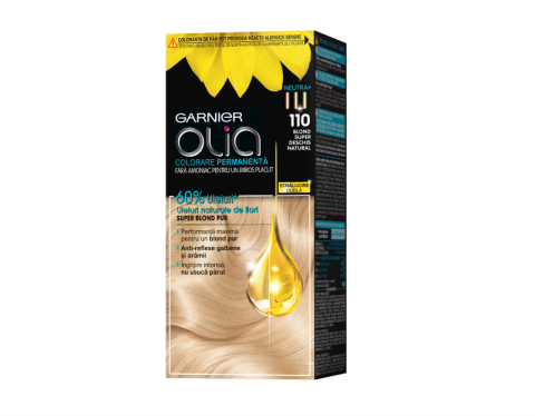 Vopsea de par permanenta fara amoniac Garnier Olia 110 Blond Super Deschis Natural, 112 ml