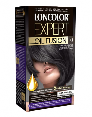 Vopsea de par si oxidant - Vopsea de Par Permanenta Loncolor Expert Oil Fusion 4.1 Saten Cenusiu Mediu,100 ml
