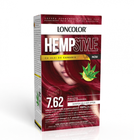 Vopsea de par si oxidant - Vopsea de par permanenta Loncolor HempStyle 7.62 Rosu Intens,100 ml