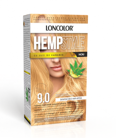 Vopsea de par si oxidant - Vopsea de par permanenta Loncolor HempStyle 9.0 Blond Deschis, 100 ml