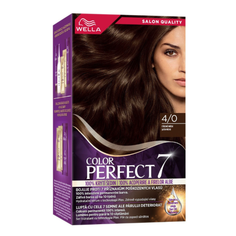 Ingrijire Personala & Cosmetice - Vopsea de par Wella Color Perfect 7, Saten Mediu 4/0, 135 ml