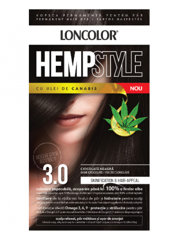 Vopsea de par si oxidant - Vopsea permanenta pentru par Loncolor HempStyle Nr 3.0 Ciocolata Neagra,100 ml