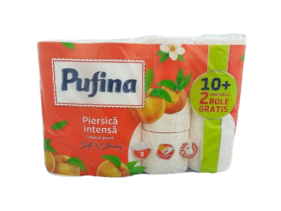Curatenie & Intretinere - Hartie igienica Pufina piersica intensa ,10+2 role