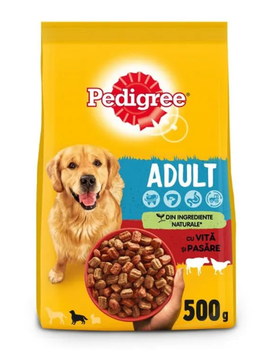 Pet Shop - Hrana uscata pentru caini adulti Pedigree, cu vita si pasare, 500 g
