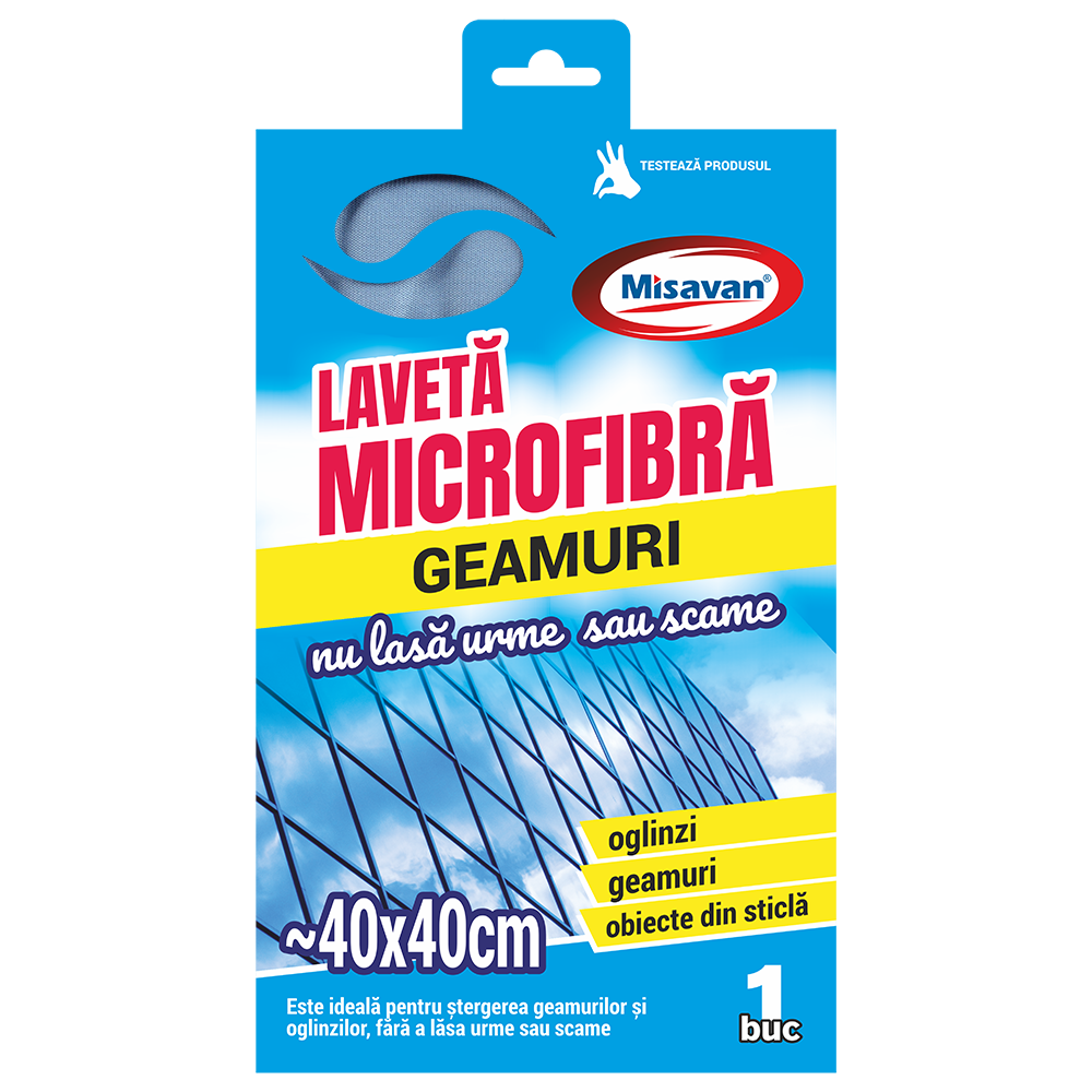 Curatenie & Intretinere - Laveta microfibra pentru geam Misavan, 40x40cm, 1buc/set