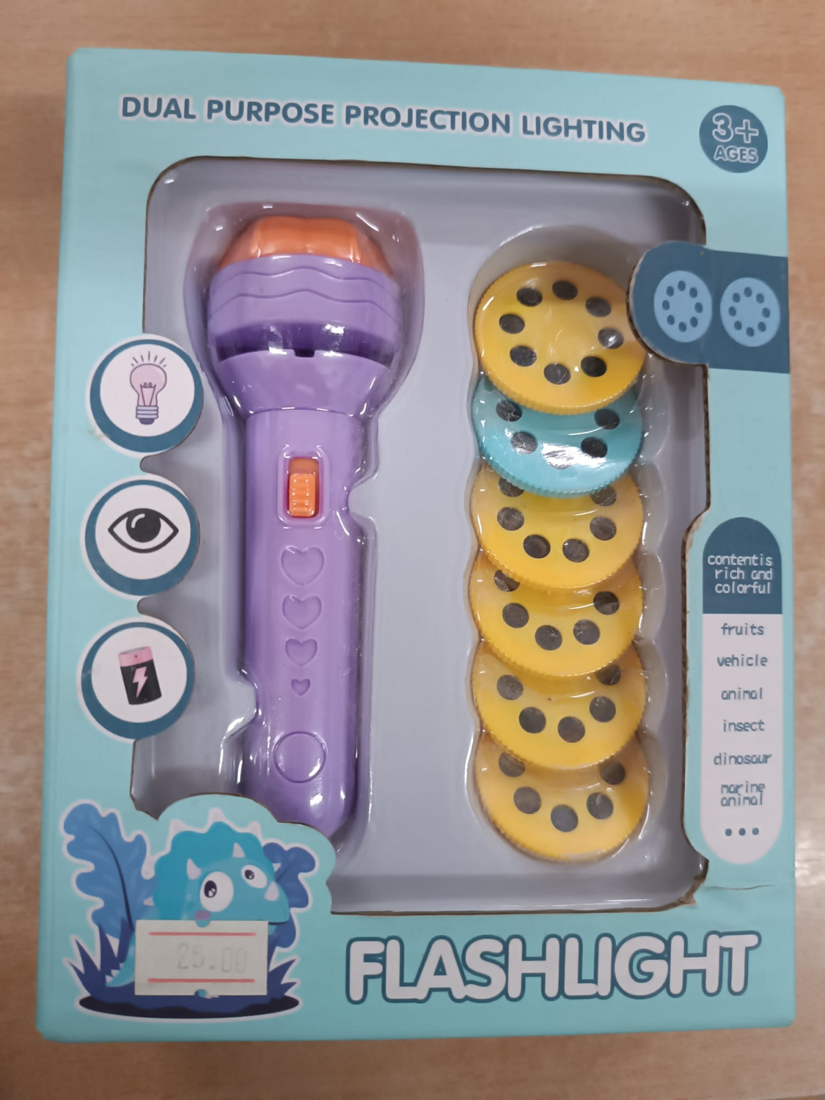 Jucarii, Copii & Bebe - Proiector tip lanterna - 6 discuri, fructe, animale, dinozauri, animale marine, masini