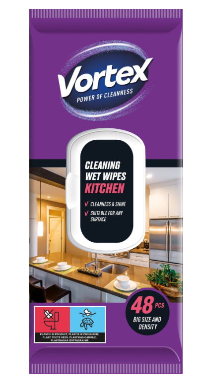 Curatenie & Intretinere - Servetele umede Vortex cu efect antibacterian pentru suprafetele din bucatarie, 48 buc
