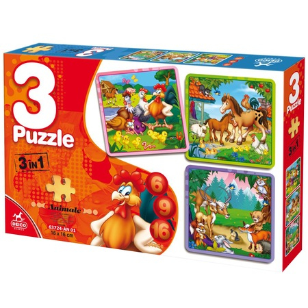 Set 3 Puzzle Animale 6,9,16 Piese DEICO GAMES [1]