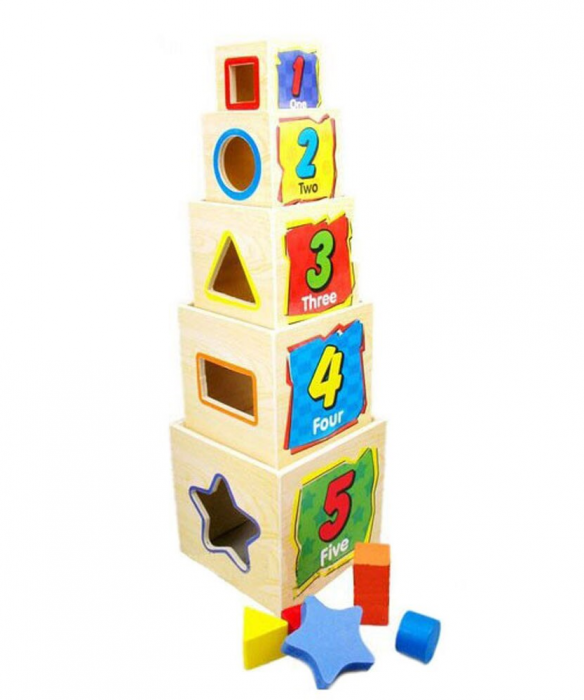Set 5 cuburi Montessori sortatoare din lemn, cu forme geometrice [2]