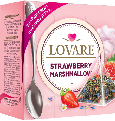 Strawberry Marshmallow Amestec de ceai verde, capsuni si petale de albastrele de Lovare [1]