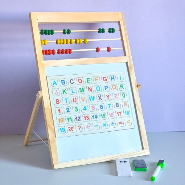 Tabla educativa magnetica cu 2 fete si numaratoare din lemn, 37x27 cm. 3 ani + [2]