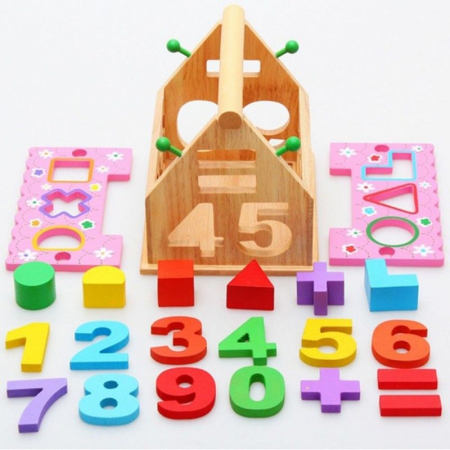 Casa Puzzle din lemn cu numere si forme, roz - Ileana Prodexim [1]