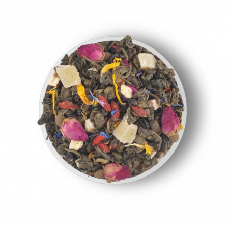 Cleopatra's night  Amestec de ceai verde, petale de flori și fructe de la Lovare [1]