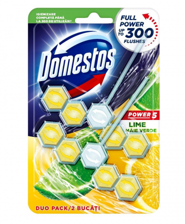 Casa, Gradina & Bricolaj - Odorizant toaleta Domestos Power 5, Lime, 2 x 55 g  - Domestos