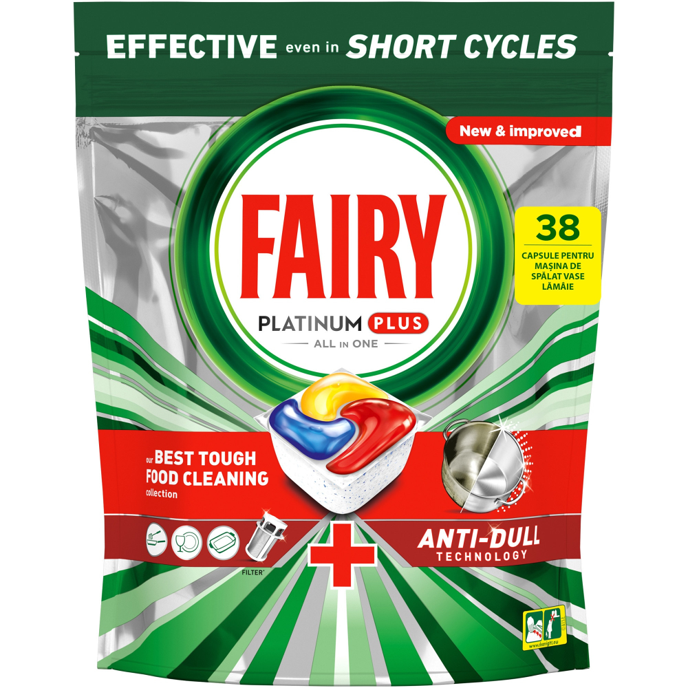Curatenie & Intretinere - Detergent capsule automat pentru masina de spalat vase Fairy Platinum Plus Anti-Dull, 38 spalari