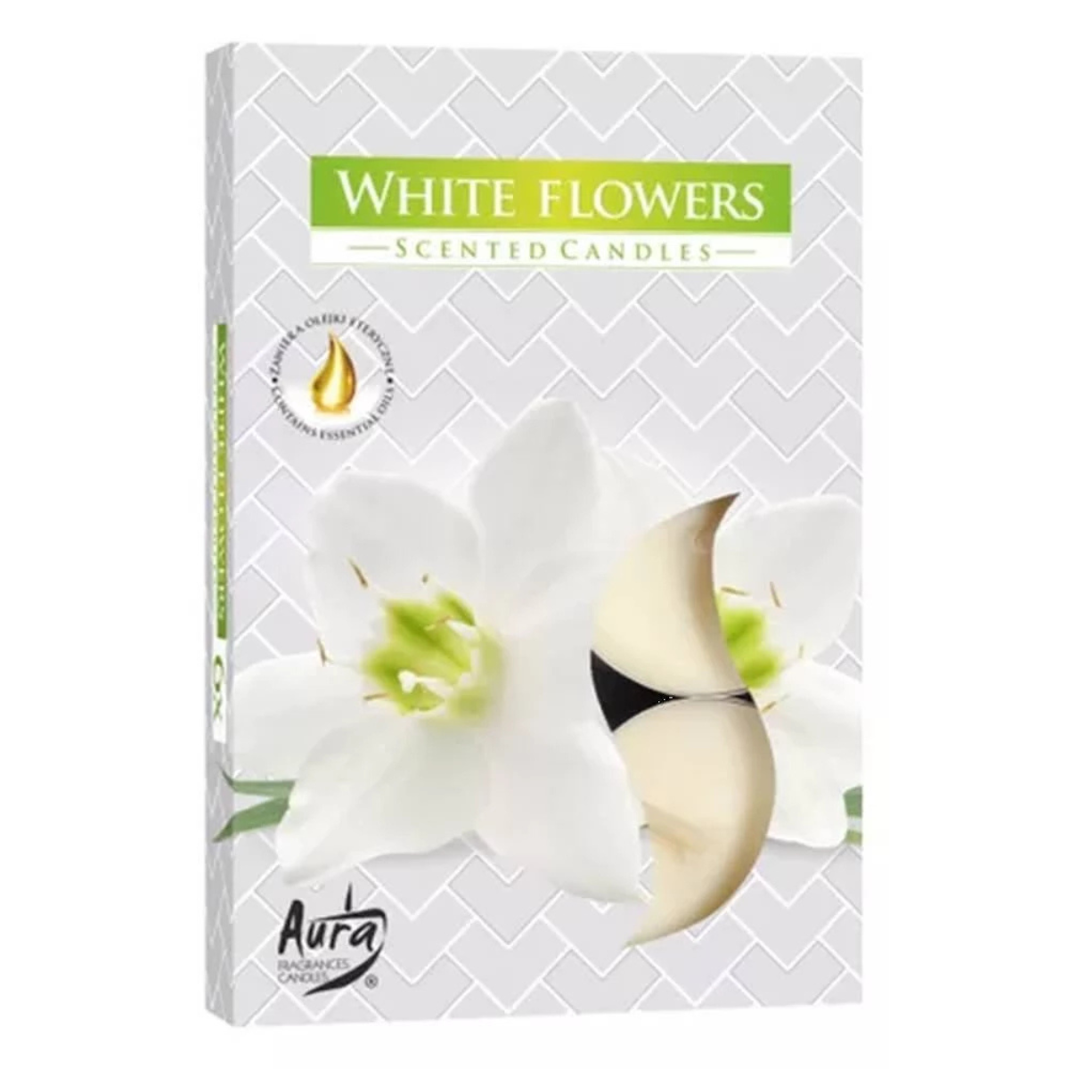 Lumanari parfumate, Bispol Aura Candles, White Flowers, 6 bucati