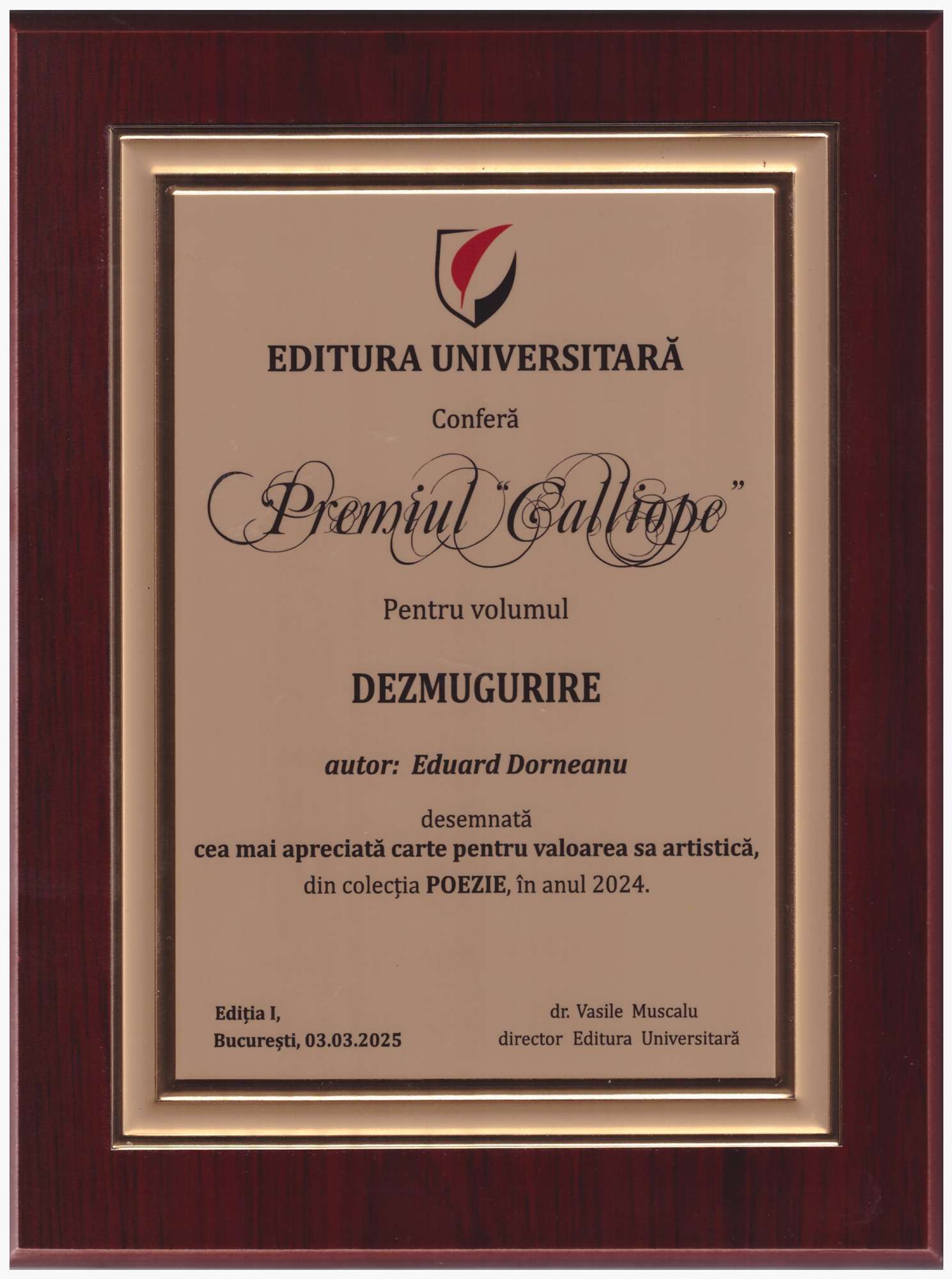 Decernarea Premiului ”Calliope” 2025