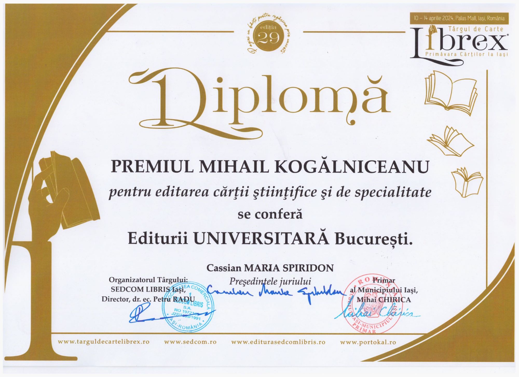Premiul MIHAIL KOGALNICEANU pentru editarea cartii stiintifice si de specialitate - Librex 2024