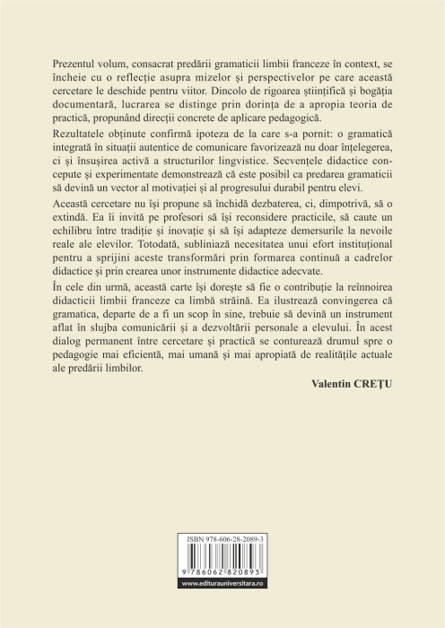 Gramatica în context. Modalitate de dezvoltare a competenţelor de comunicare. Didactica limbii  franceze [2]