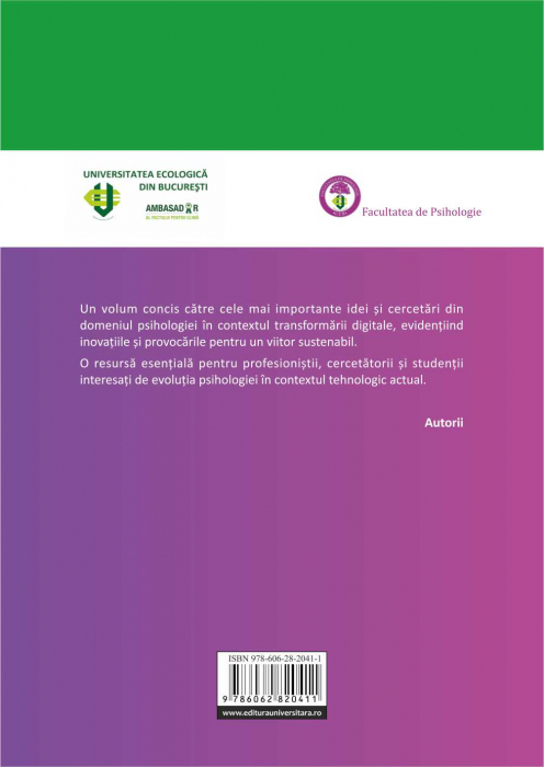Psihologia în era digitalizării. Inovaţie şi sustenabilitate. Conferinţa naţională. Volum de abstracte [2]