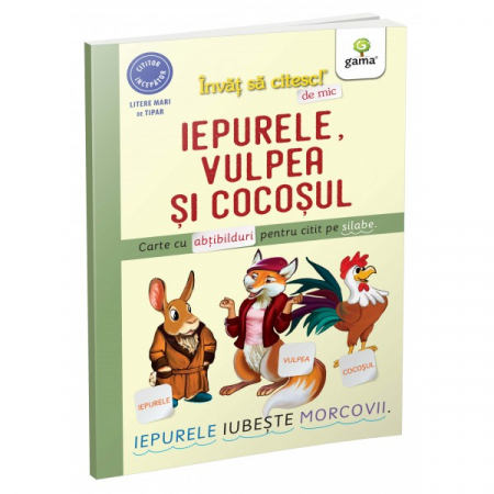 Timp liber - Iepurele, vulpea si cocosul. Carte cu abtibilduri pentru citit pe silabe. Invat sa citesc de mic
