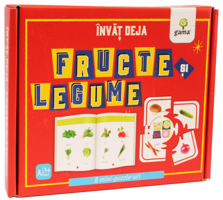 Auxiliare didactice - Invat deja fructe si legume. 8 mini puzzle-uri