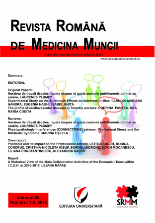 Revista Romana de Medicina Muncii - Revista Romana de Medicina Muncii, vol. 66, nr. 1-2/2015