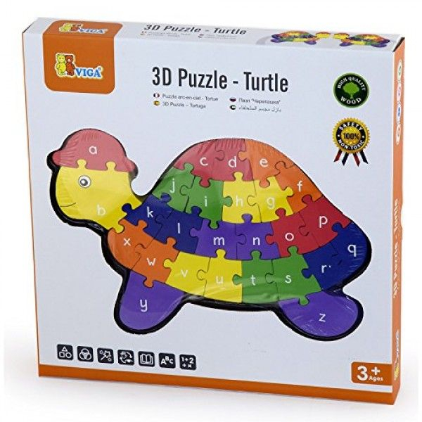 Puzzle din lemn 3D cu litere si cifre - broscuta testoasa  Viga [4]