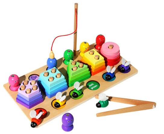 Joc 3 in 1 de tip Montessori - Sortator cu 5 forme geometrice, pescuit magnetic, prinde albinute [3]