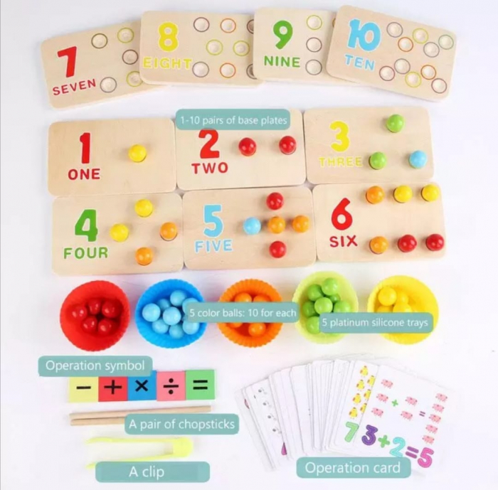 Joc de indemanare in stil Montessori - cu bile, asociere culori, cifre [3]
