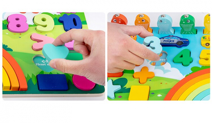 Joc de pescuit incastru 5 in 1 - puzzle curcubeu , cifre , vehicule , forme , pesti [3]