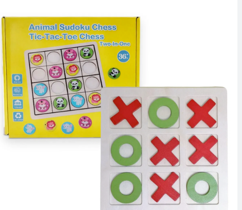 Joc X si 0 / zero din lemn si Sudoku Animale 2 in 1 [2]