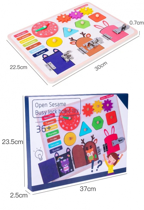 Placa senzoriala cu activitati - incuietori , roti dintate, calendar , puzzle [4]