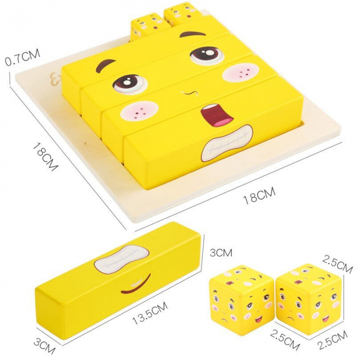 Puzzle cuburi lemn  - Emotii [3]