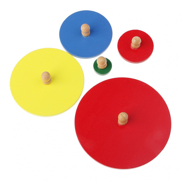 Puzzle incastru cu maner pentru invatare culori si marimi in stil Montessori - rotund [2]