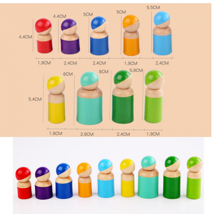 Set papusi din lemn in culori curcubeu - pioni / omuleti [4]