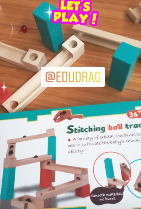 Set de constructie – Circuit Marble Track cu 6 bile si piese din lemn [2]
