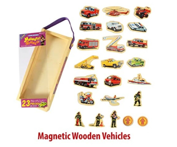 Set puzzle magnetic din lemn pentru copii - masini de pompieri [3]