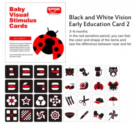 Set 16 carduri stimulare vizuala bebe 3 - 6 luni, cartonase cu imagini alb,negru si rosu [0]