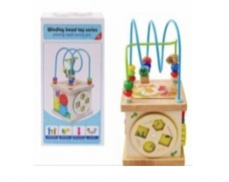 Cub activitati din lemn 5 in 1 - include si ceas si roti zimtate