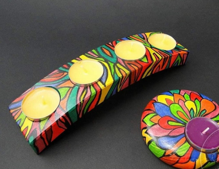 Suport lumanare rotund - decor prin tehnica dotting punct cu punct (pictura puncte) [1]