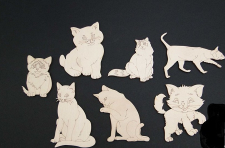 Figurine lemn - FIGURINA LEMN PISICA - set pisici