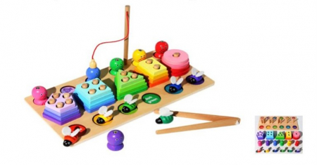Joc 3 in 1 de tip Montessori - Sortator cu 5 forme geometrice, pescuit magnetic, prinde albinute [1]