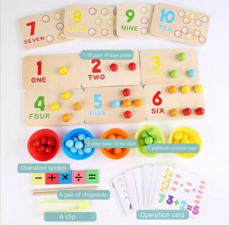 Joc de indemanare in stil Montessori - cu bile, asociere culori, cifre [2]