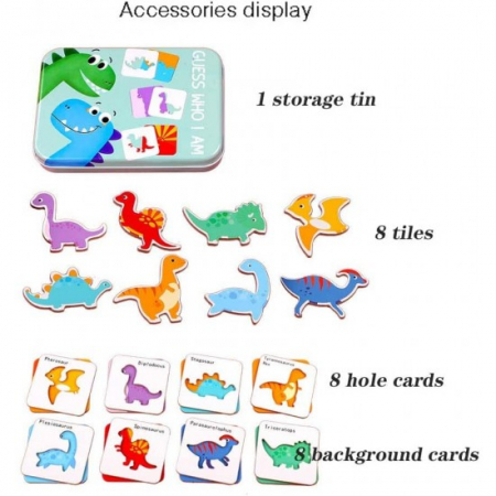 Joc puzzle de asociere Dinozauri - GHICESTE dinozaurul - Guess who I am