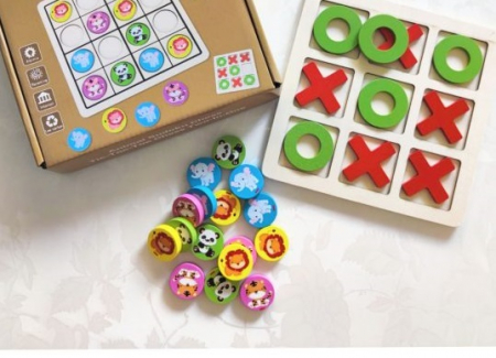 Joc X si 0 / zero din lemn si Sudoku Animale 2 in 1