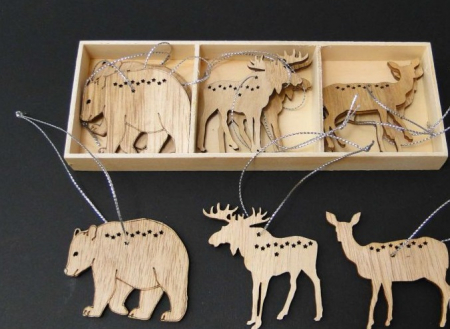 Figurine lemn - Ornament de Craciun - set animale: urs , cerb , caprioara