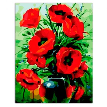 Pictura pe numere - Pictură pe numere 40x50cm - buchet de maci